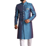 Handmade Royal Blue Leaf Pattern Brocade Silk Sherwani | Elegant Ethnic Wear | Jaipurio